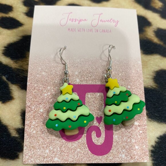 Christmas Tree Silver Earrings - Picture 1 of 1